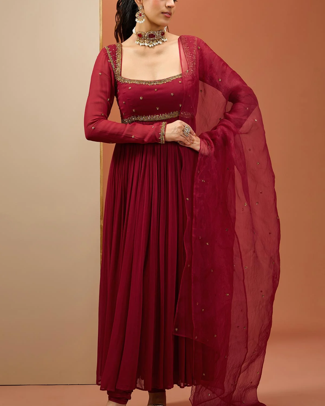 Esha Koul - Mehroon Anarkali Set From Noor