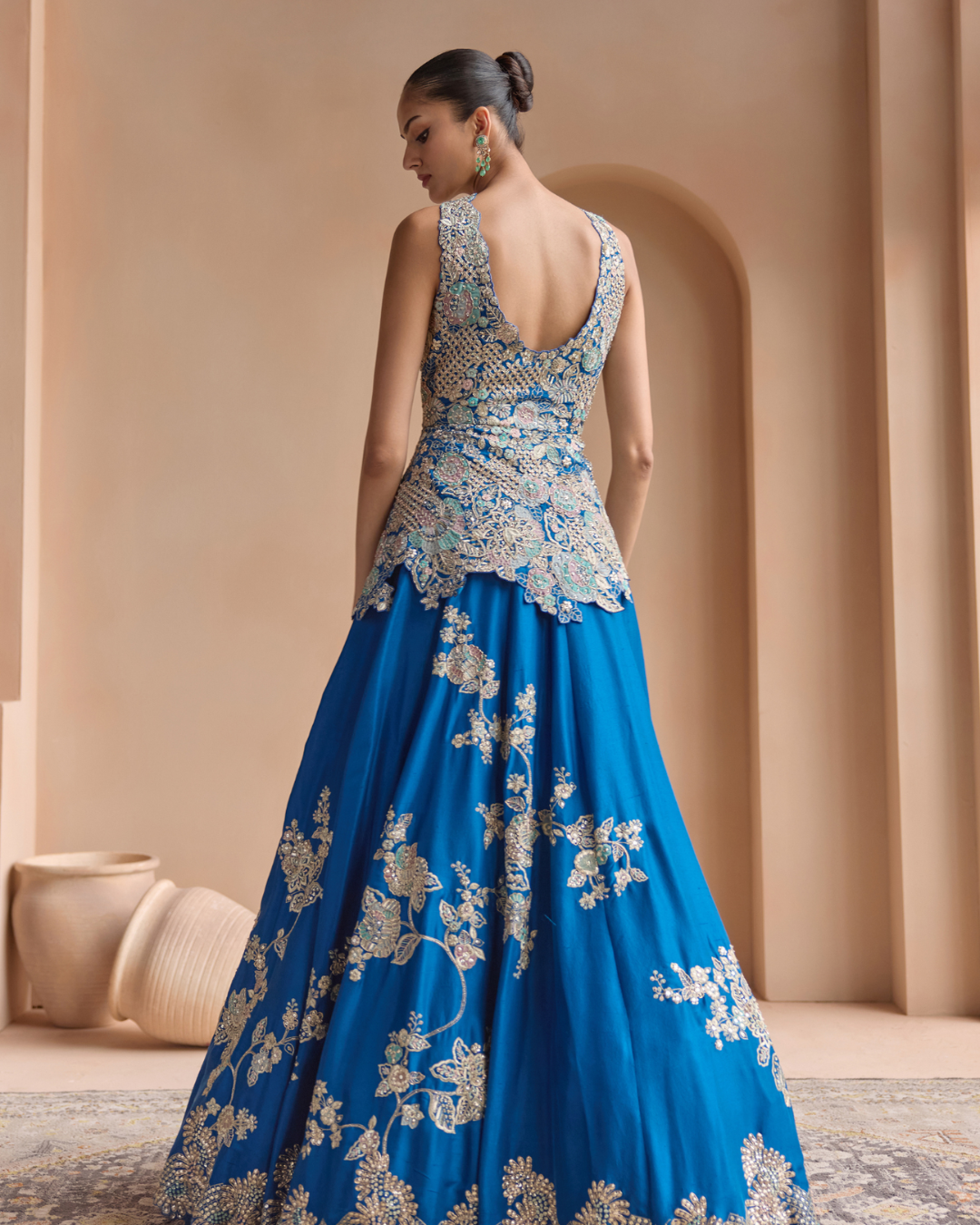 Osaa By Adarsh - Jade Blue Embroidered Peplum Lehenga Set From Off The Record