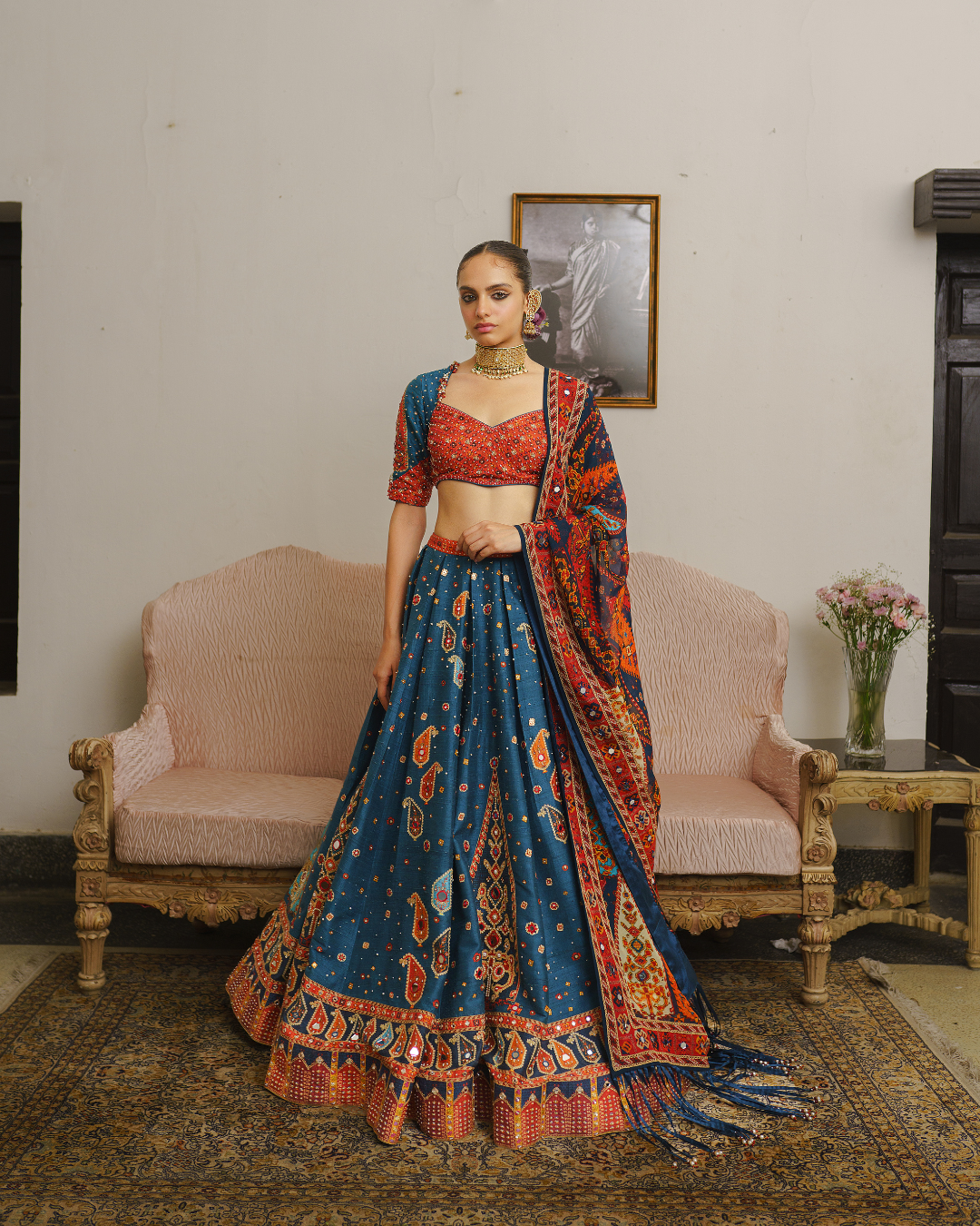 Aditi Gupta - Dark Teal Paisley Lehenga Set