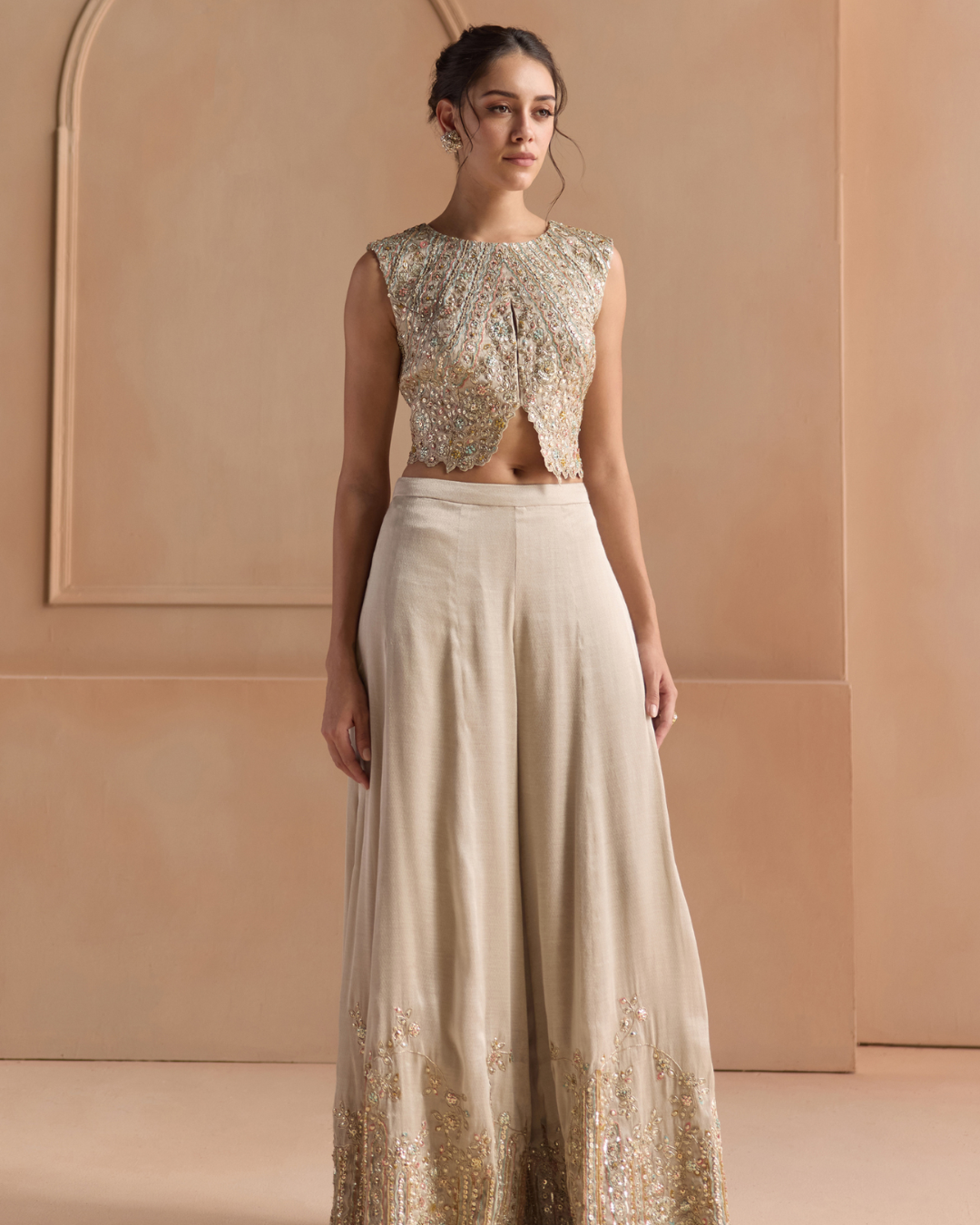 Osaa By Adarsh - Platinum Grey Embroidered Top Set From Off The Record