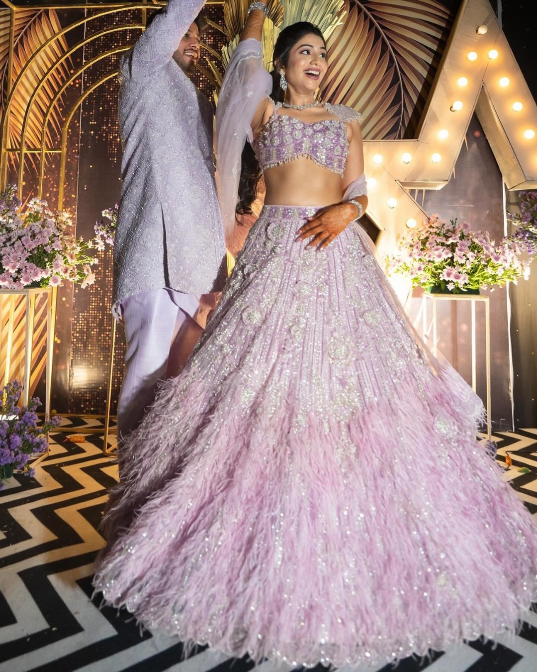 Isa by Dolly Wahal - Lana Lilac Feather Lehenga From Fiori