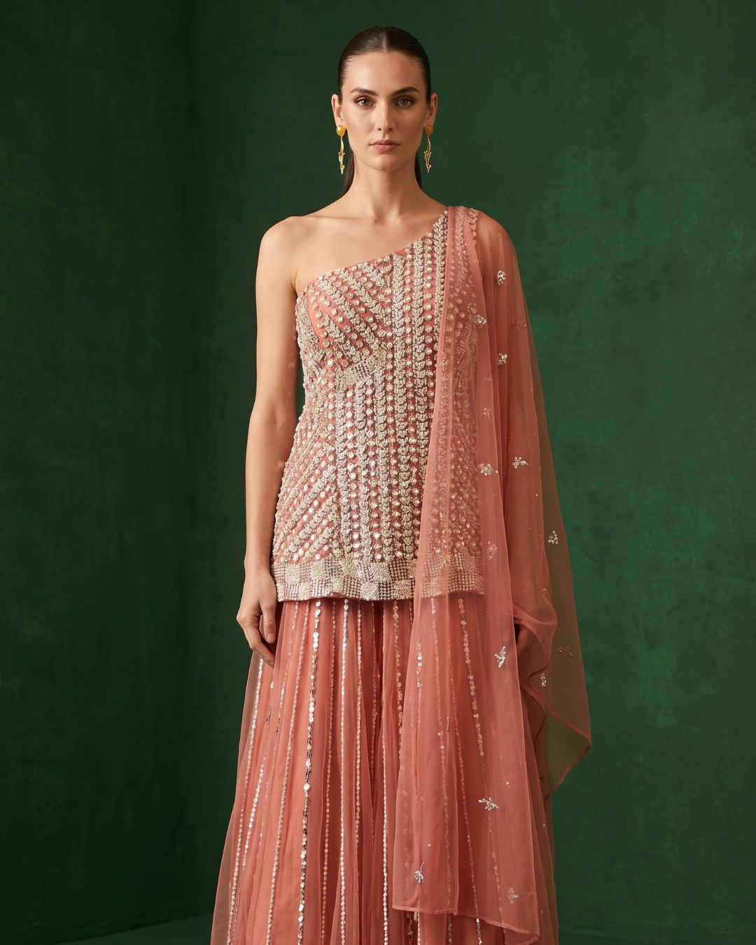 Basanti Kapde Aur Koffee - Blush Cascade Embroidered Sharara Set From Suits & Shararas