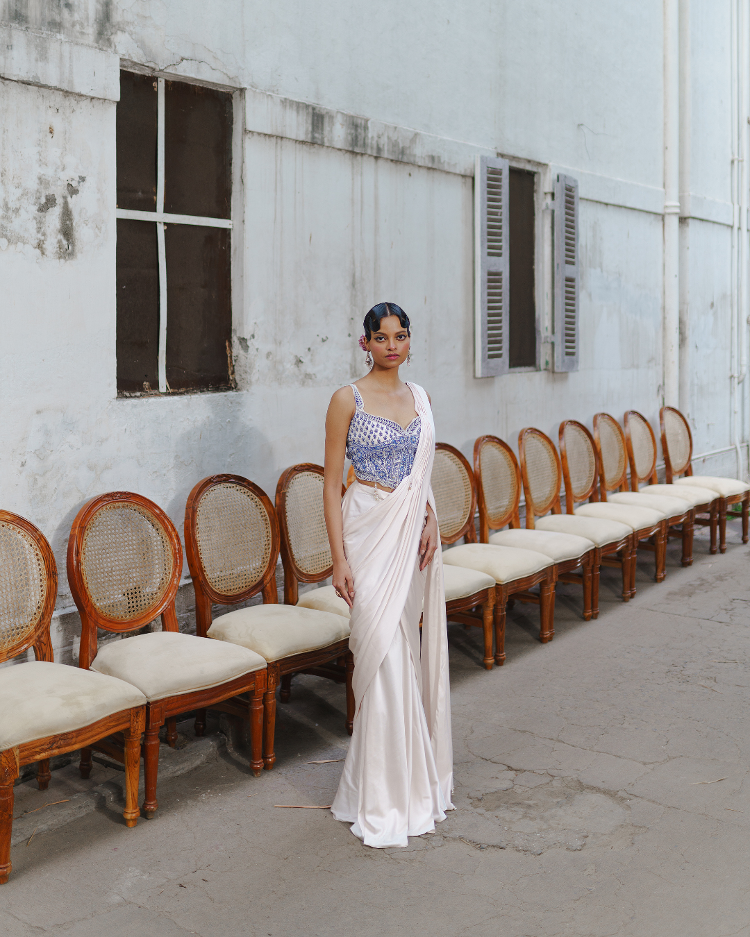 Aditi Gupta - Ivory Short Corset with Saree Set