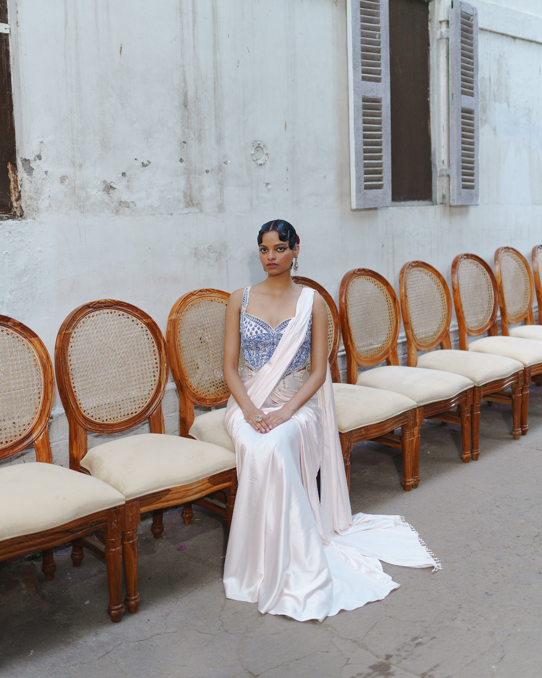 Aditi Gupta - Ivory Short Corset with Saree Set