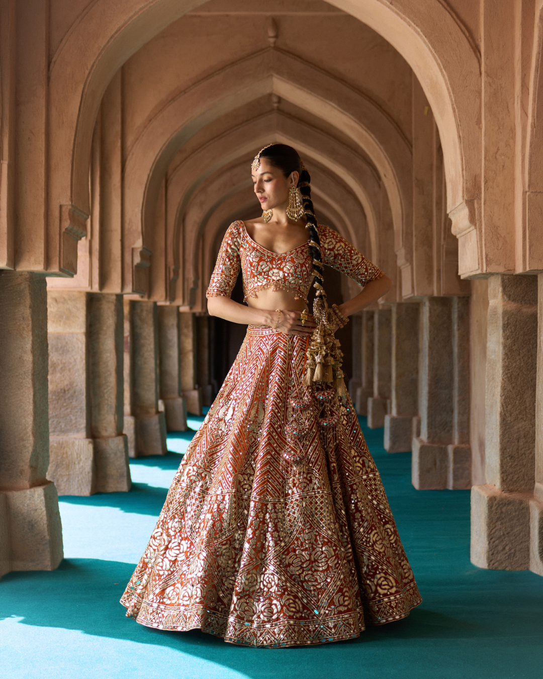 Angad Singh - TEJ — Rust Orange Organza Lehenga Set From Zariya