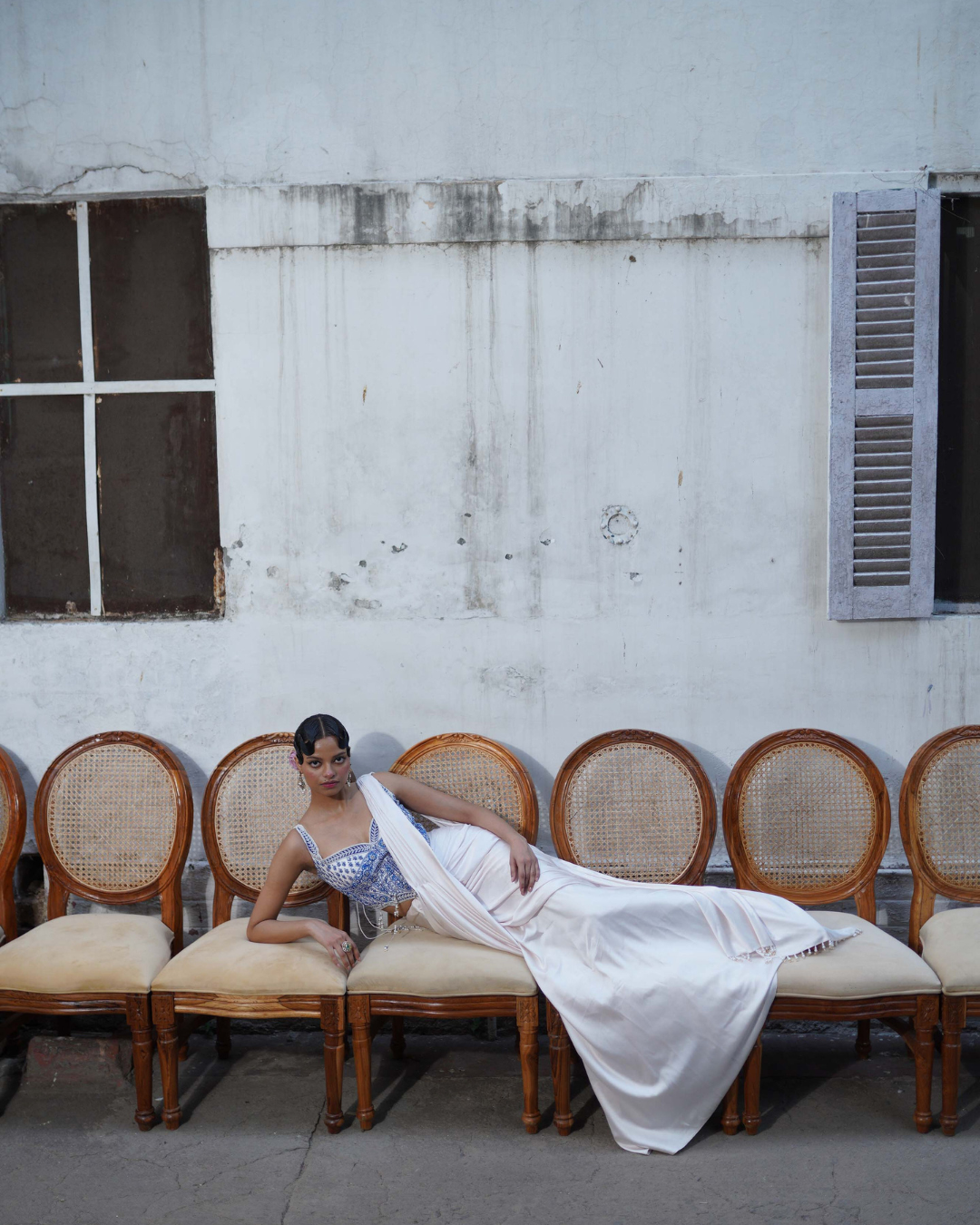 Aditi Gupta - Ivory Short Corset with Saree Set