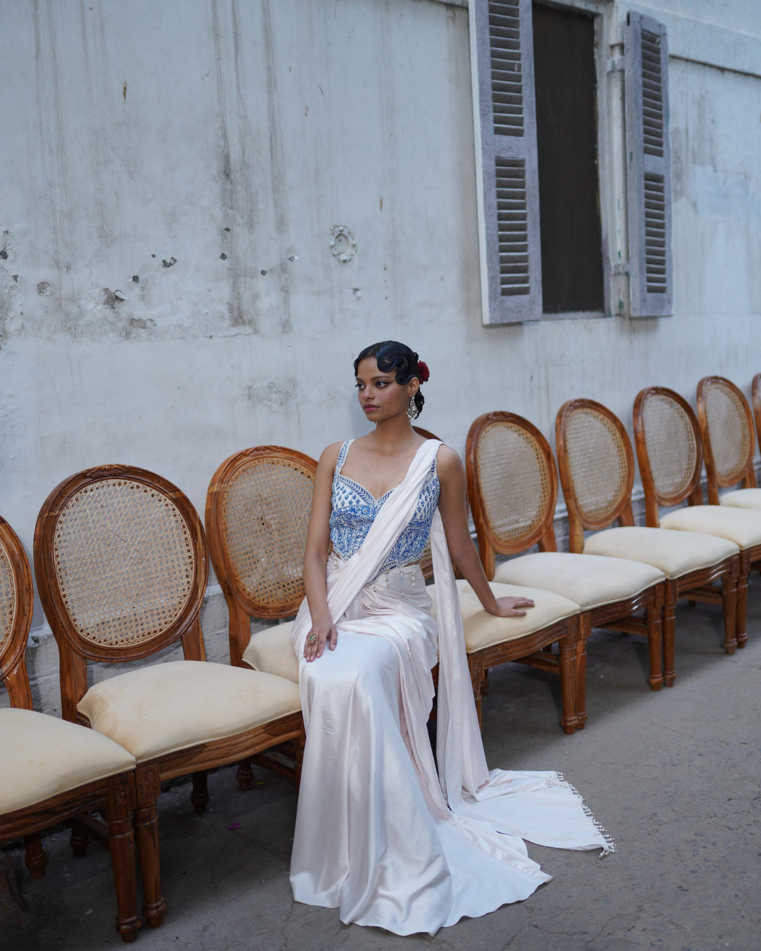 Aditi Gupta - Ivory Short Corset with Saree Set