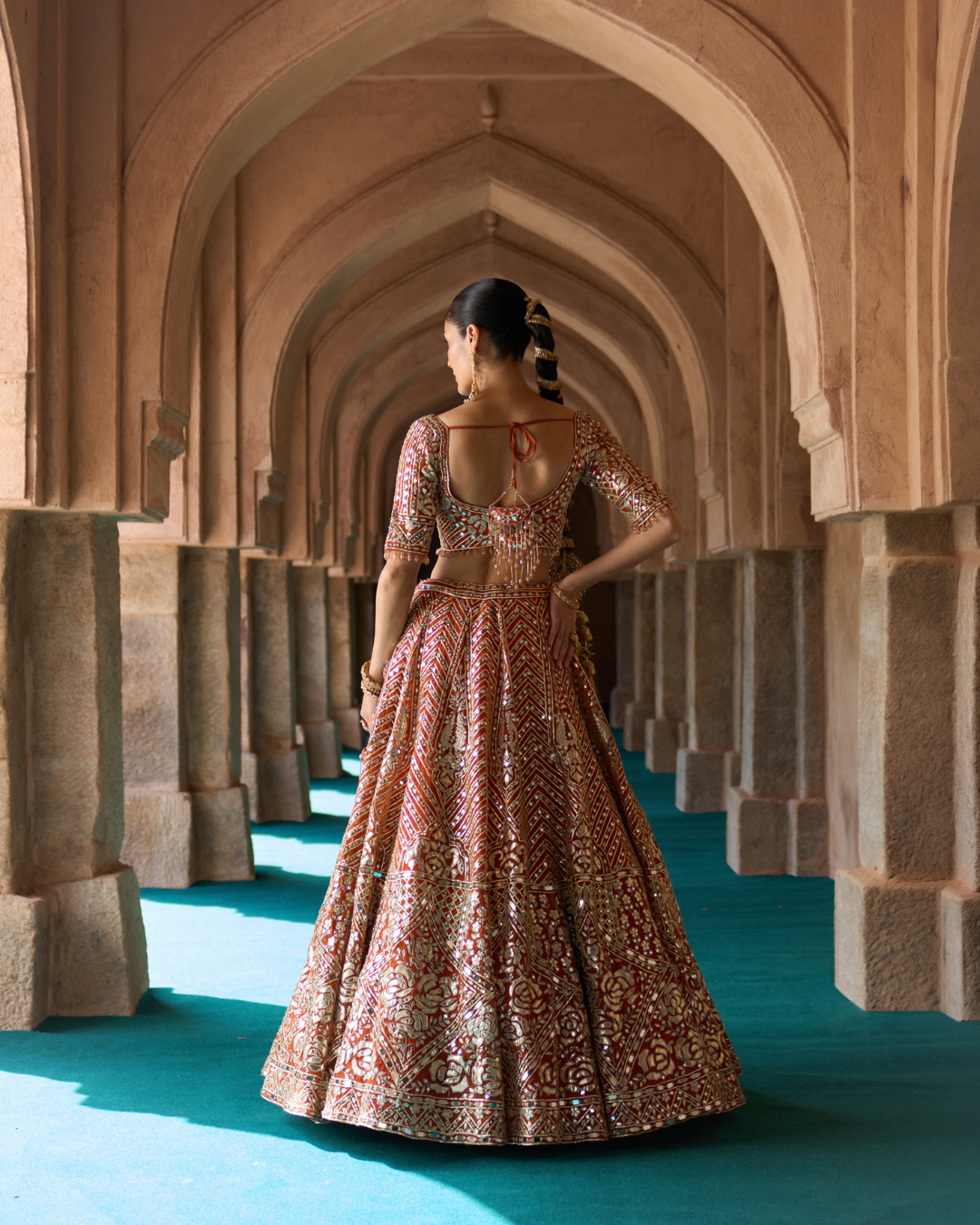 Angad Singh - TEJ — Rust Orange Organza Lehenga Set From Zariya