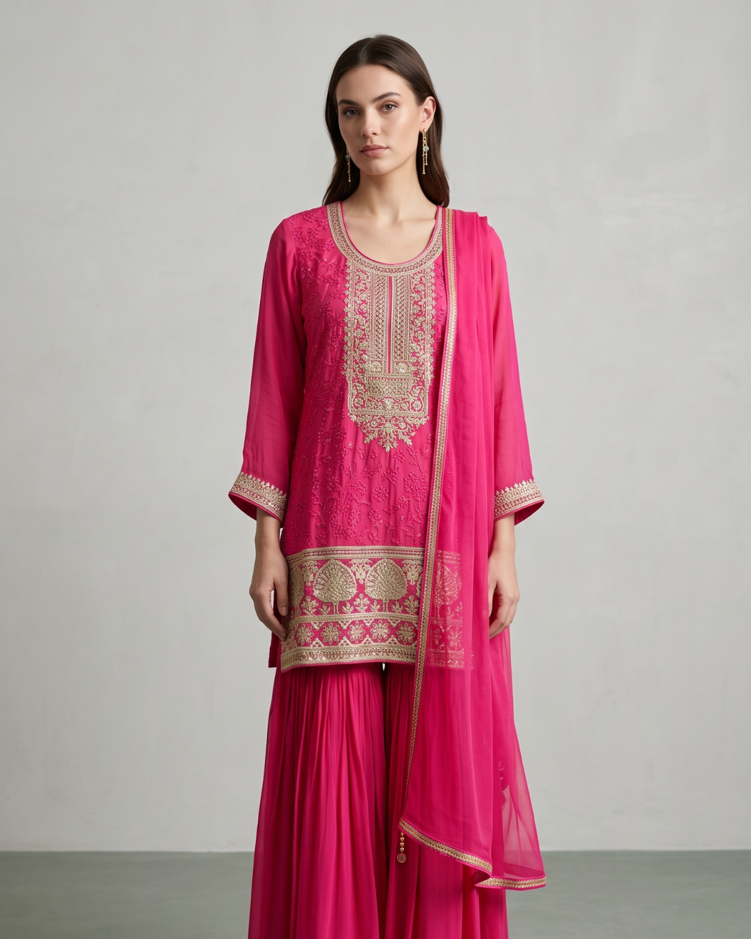 Basanti Kapde Aur Koffee - Pink Embroidered Sharara Set From Suits & Shararas