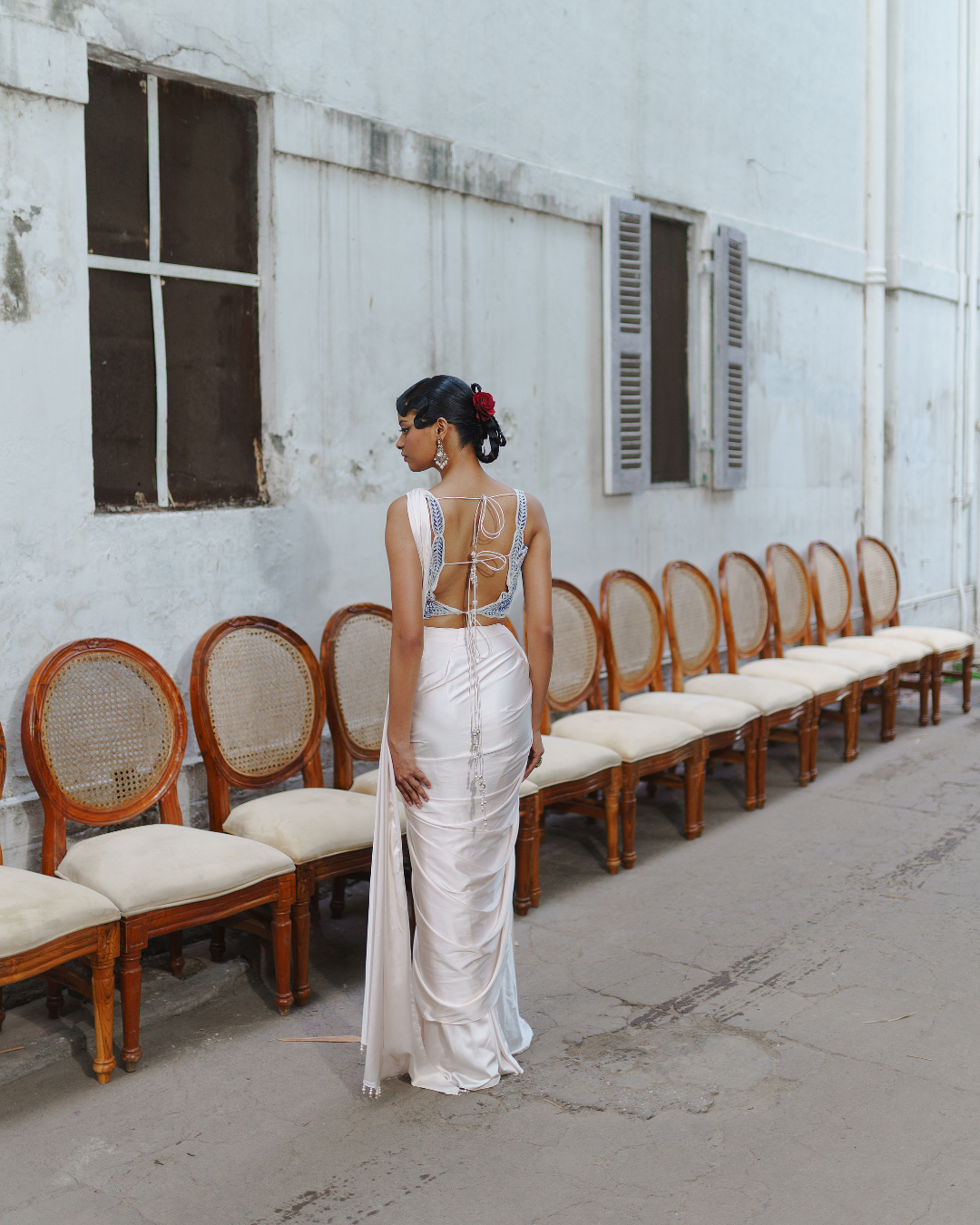 Aditi Gupta - Ivory Short Corset with Saree Set