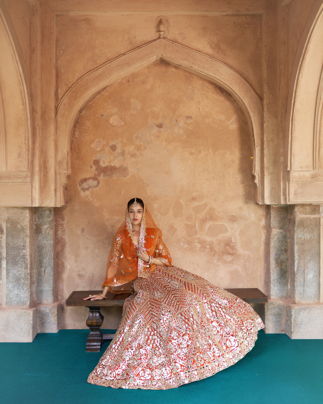 Angad Singh - TEJ — Rust Orange Organza Lehenga Set From Zariya