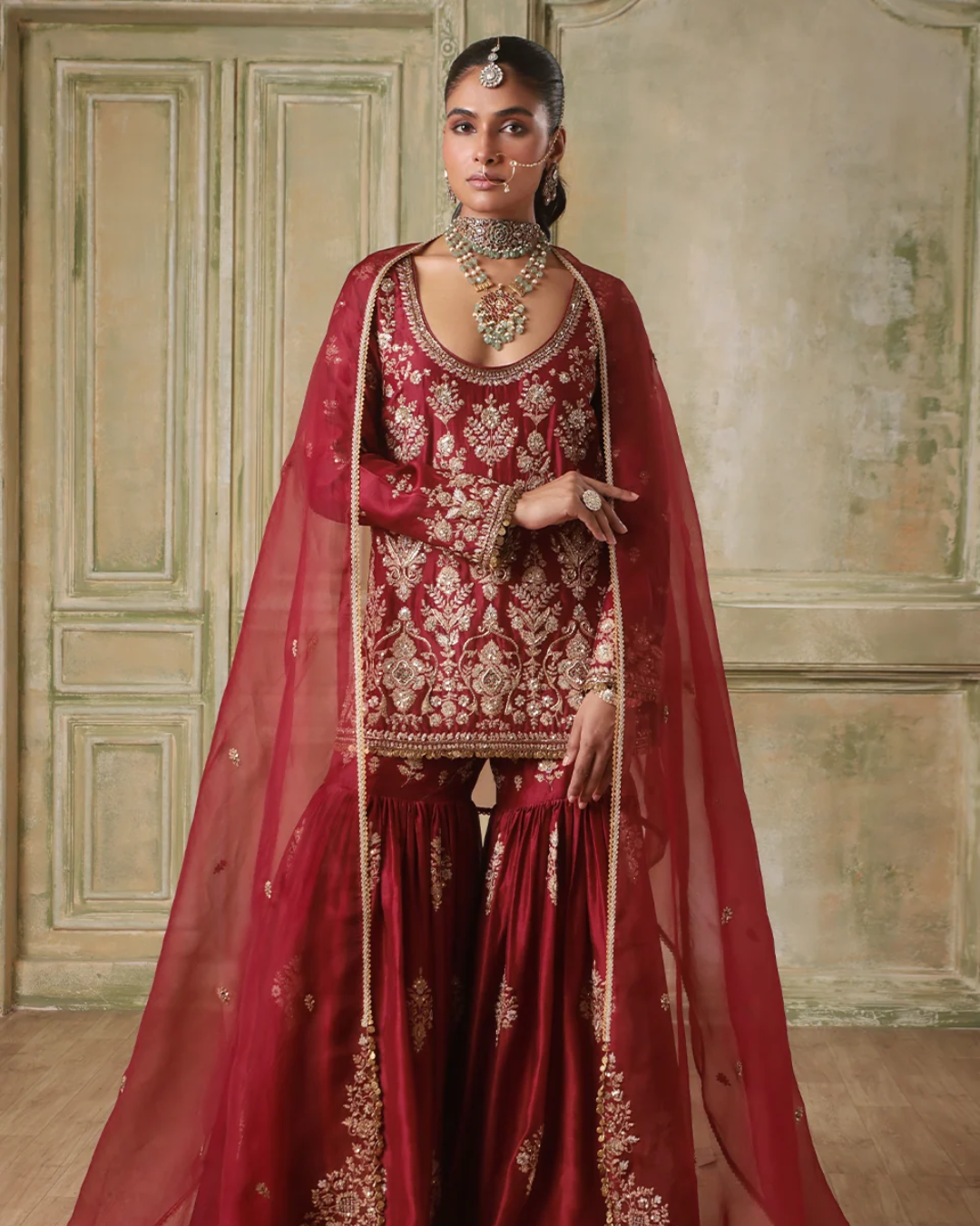Niti Bothra - Zar-Rang Maroon Sharara Set