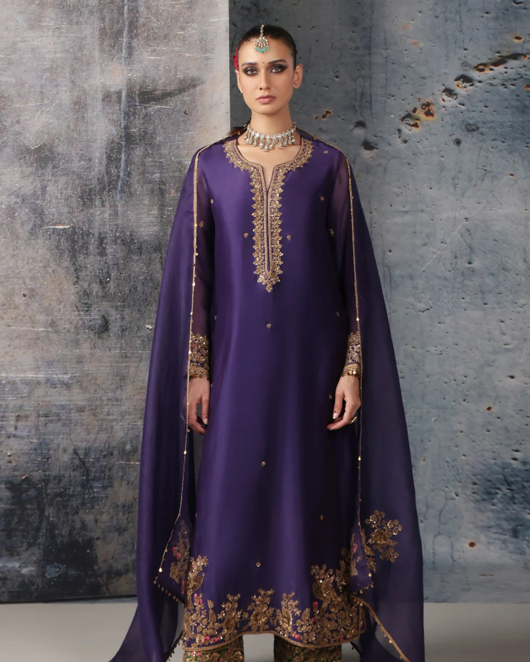 Niti Bothra - Zar-Rang Purple Straight Long Kurta Set