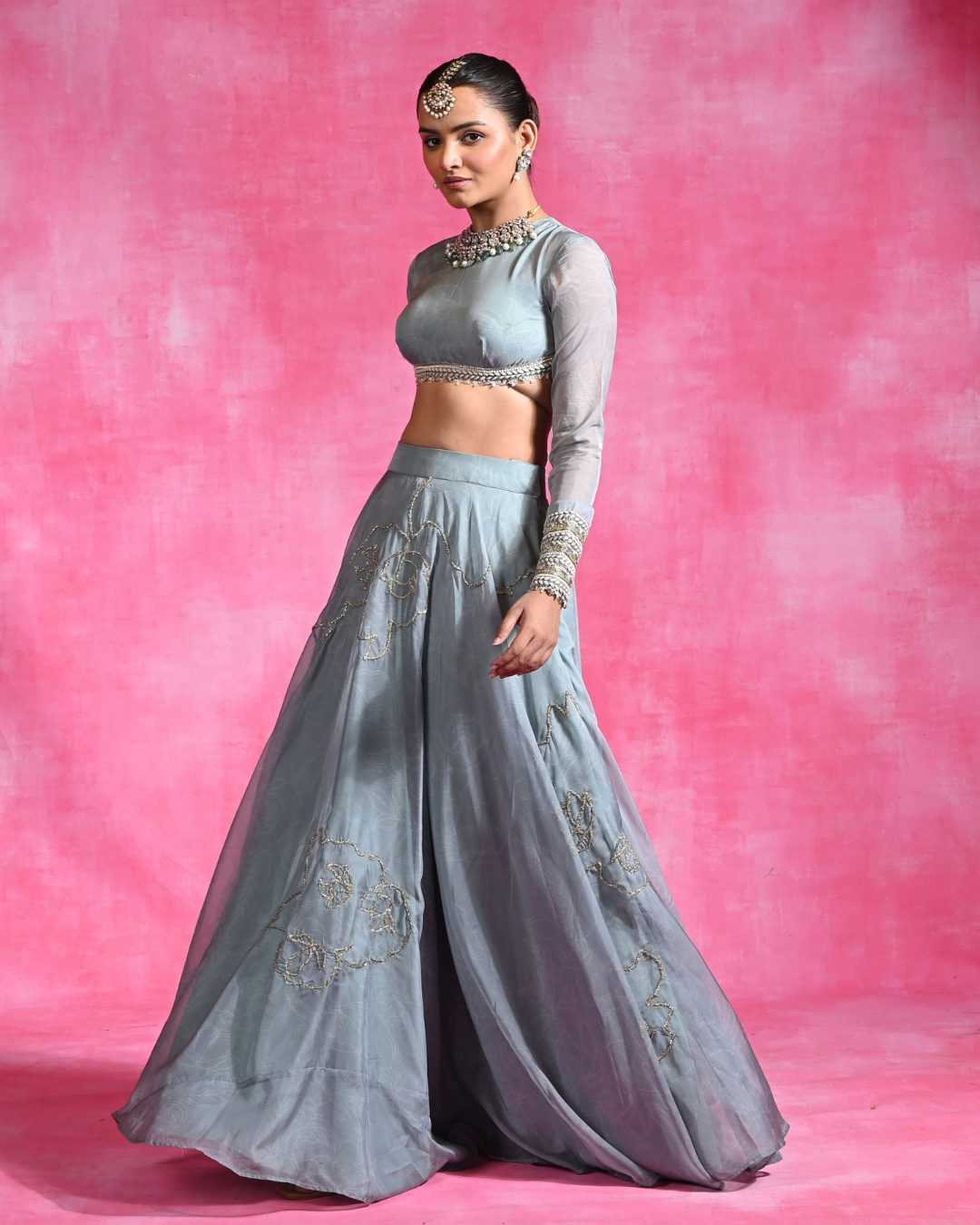 Rishi and Vibhuti - Icy Garnet Set Lehenga From Ek Main Aur Ek Tu