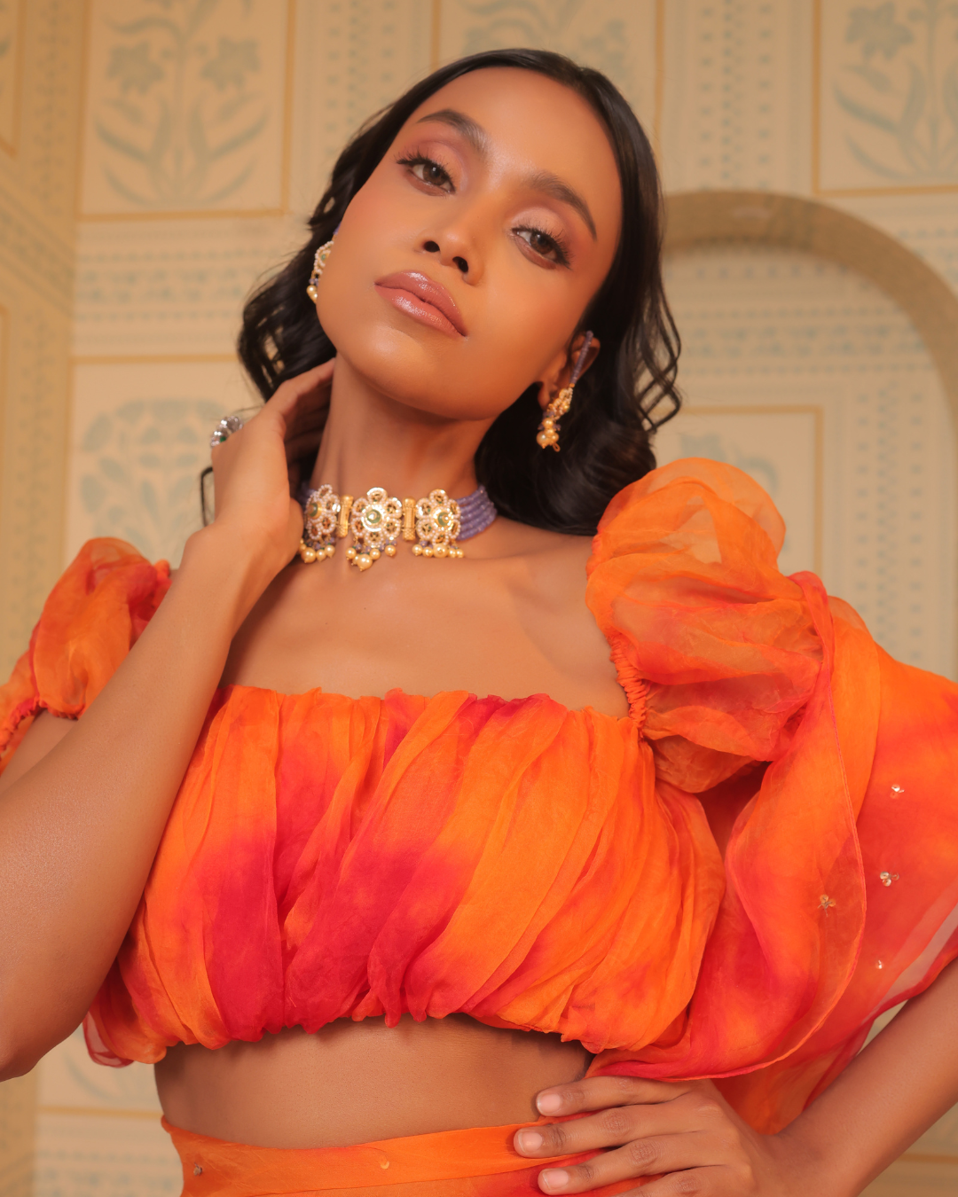 Sonali Bansal - Orange tiedye drape saree with blouse From Banno Ki Saheli