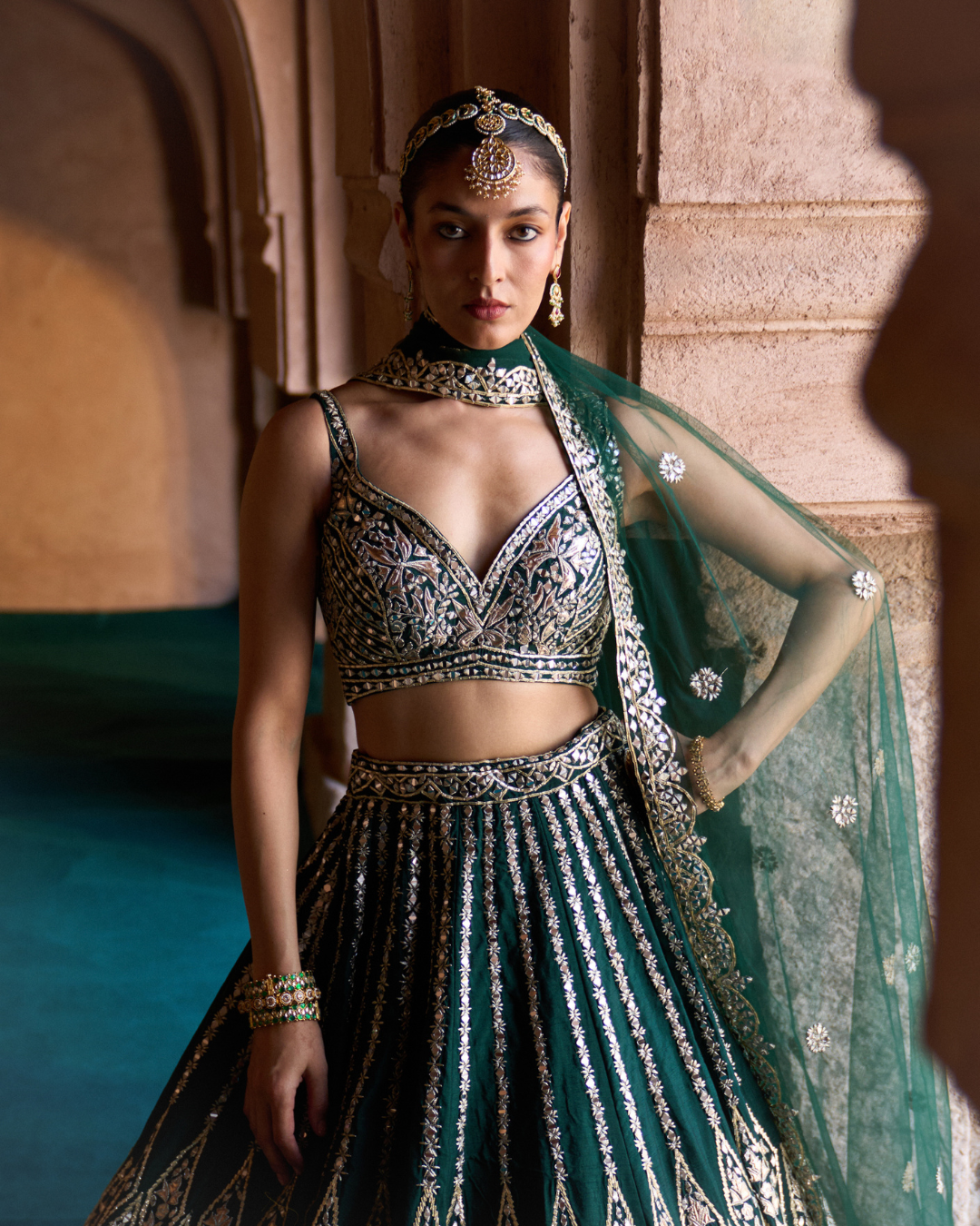 Angad Singh - ZAMURRUD — Emerald Green Raw Silk Lehenga Set From Zariya