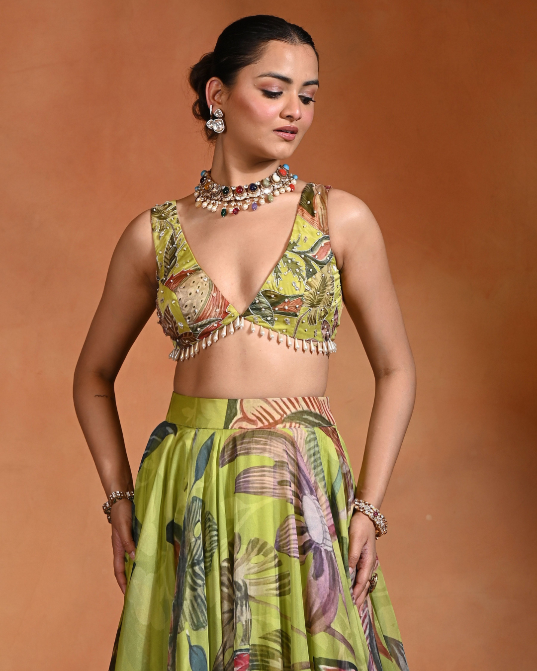 Rishi and Vibhuti - Kiwi Lehenga From Ek Main Aur Ek Tu