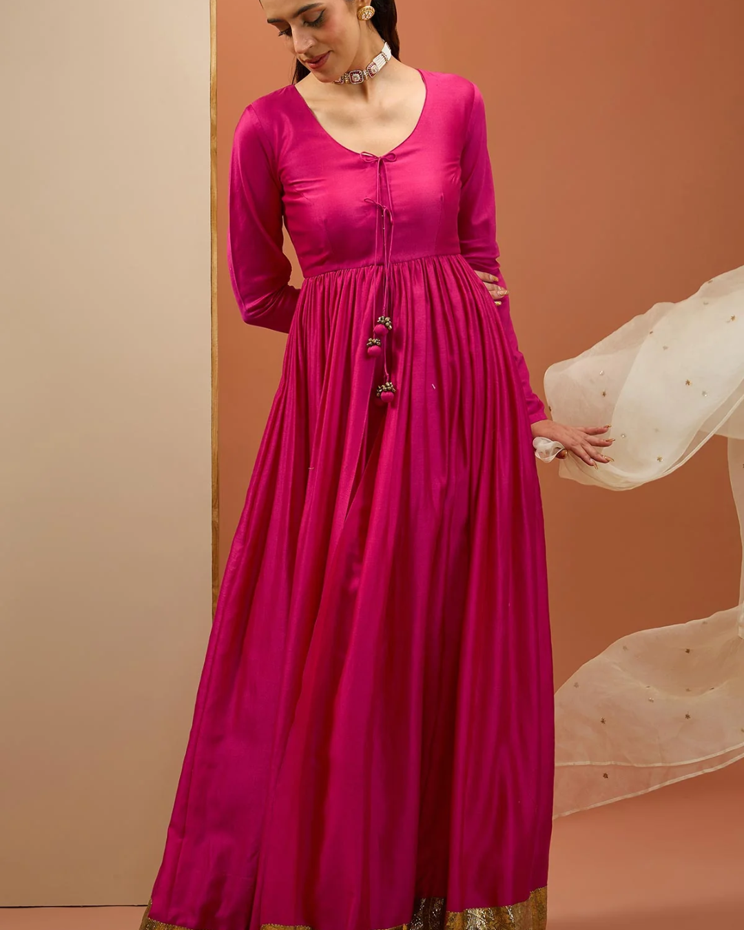 Esha Koul - Hot Pink Lampi Anarkali Set From Noor