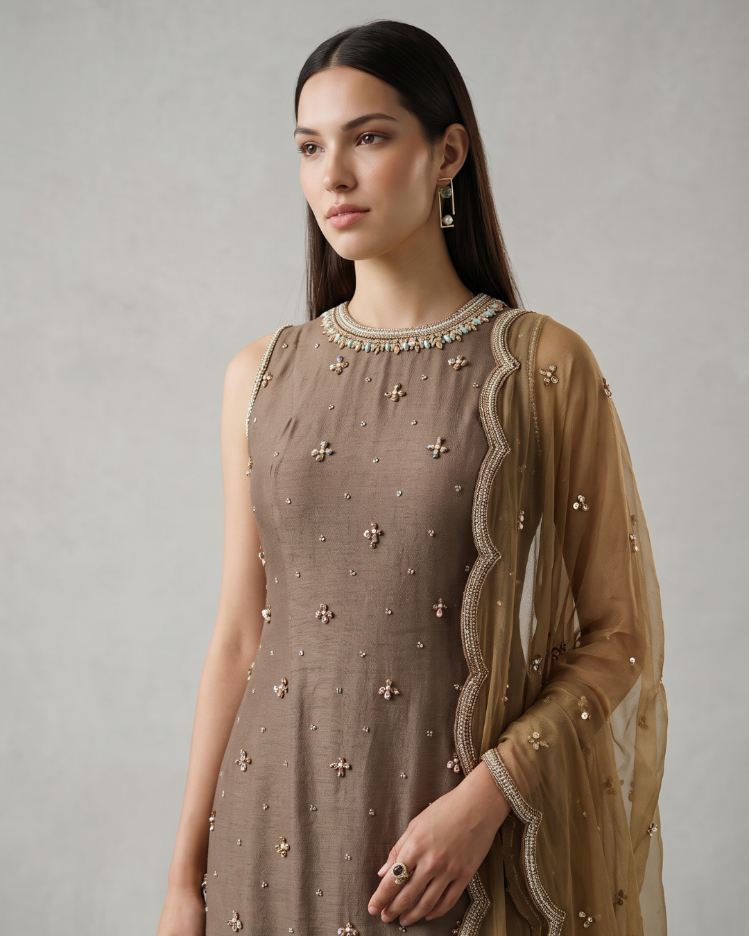 Basanti Kapde Aur Koffee - Brown Embroidered Sharara Set From Suits & Shararas
