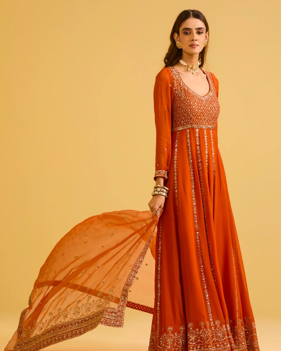 Esha Koul - Rust Anarkali Set From Naaz