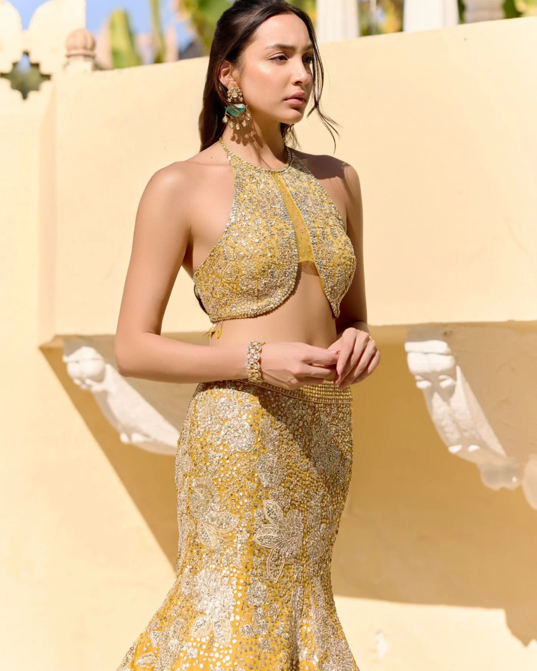 Osaa By Adarsh - Canary Yellow Fish Cut Lehenga From SAFAR