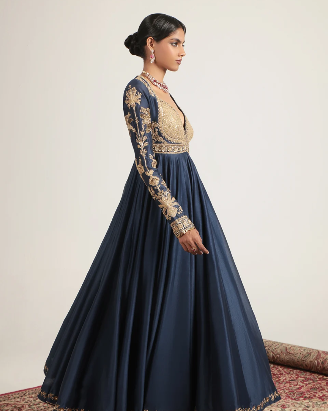 Niti Bothra - Zar-Rang Blue Heavy Yoke Kalidar Set
