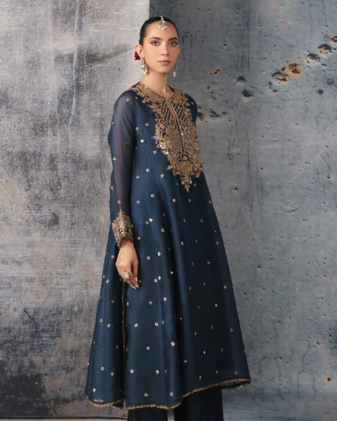Niti Bothra - Zar-Rang Blue Long Pheran Kurta Set