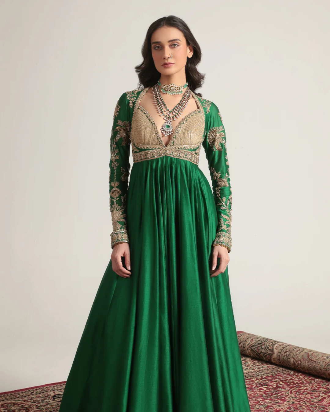 Niti Bothra - Zar-Rang Green Heavy Yoke Kalidar Set