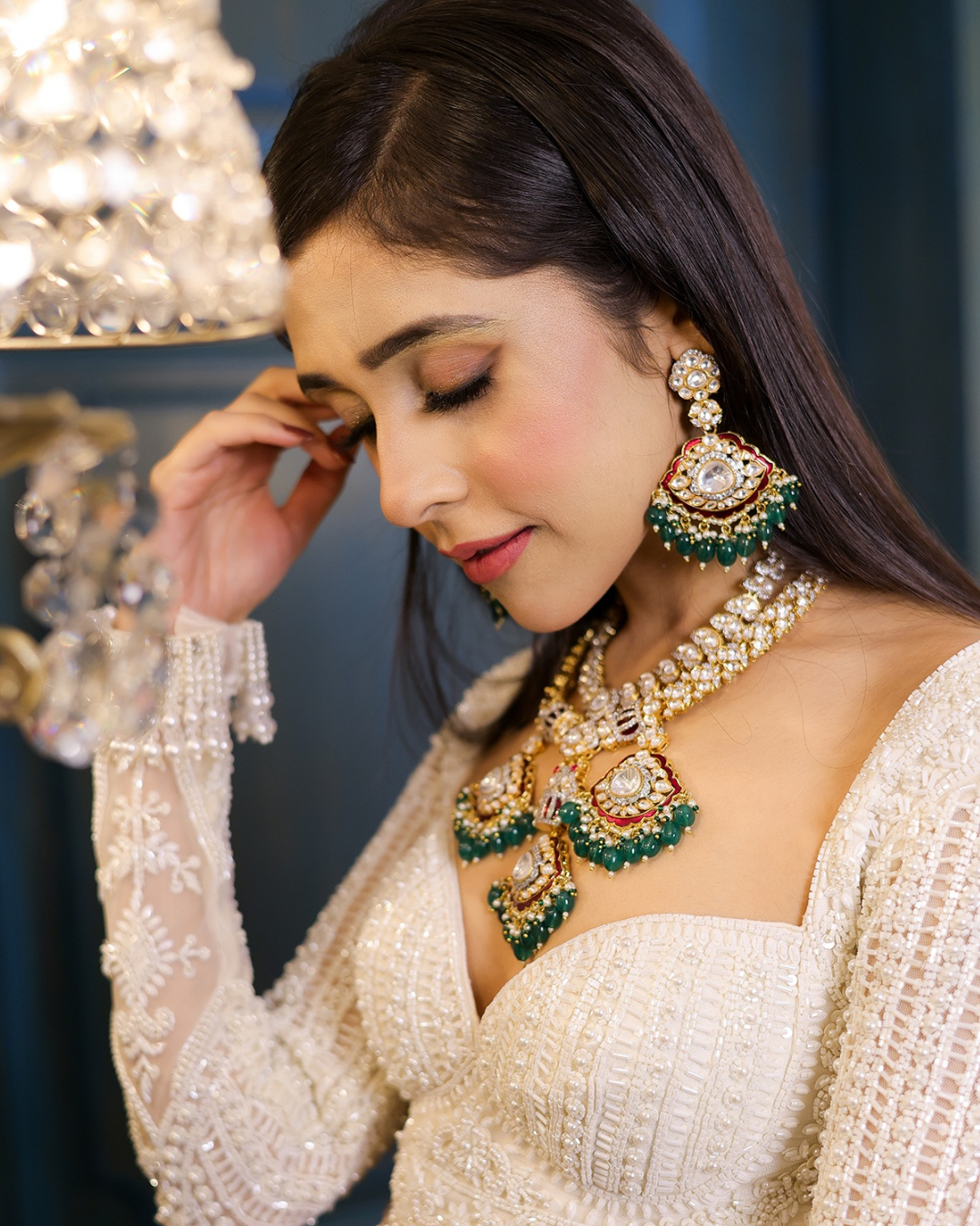 Isa by Dolly Wahal - Ivory Net Sequins Embroidered Lehenga Set