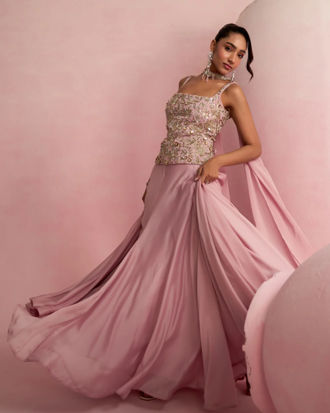 Prevasu - Soft Pink Corset Top & Skirt Set From Solene