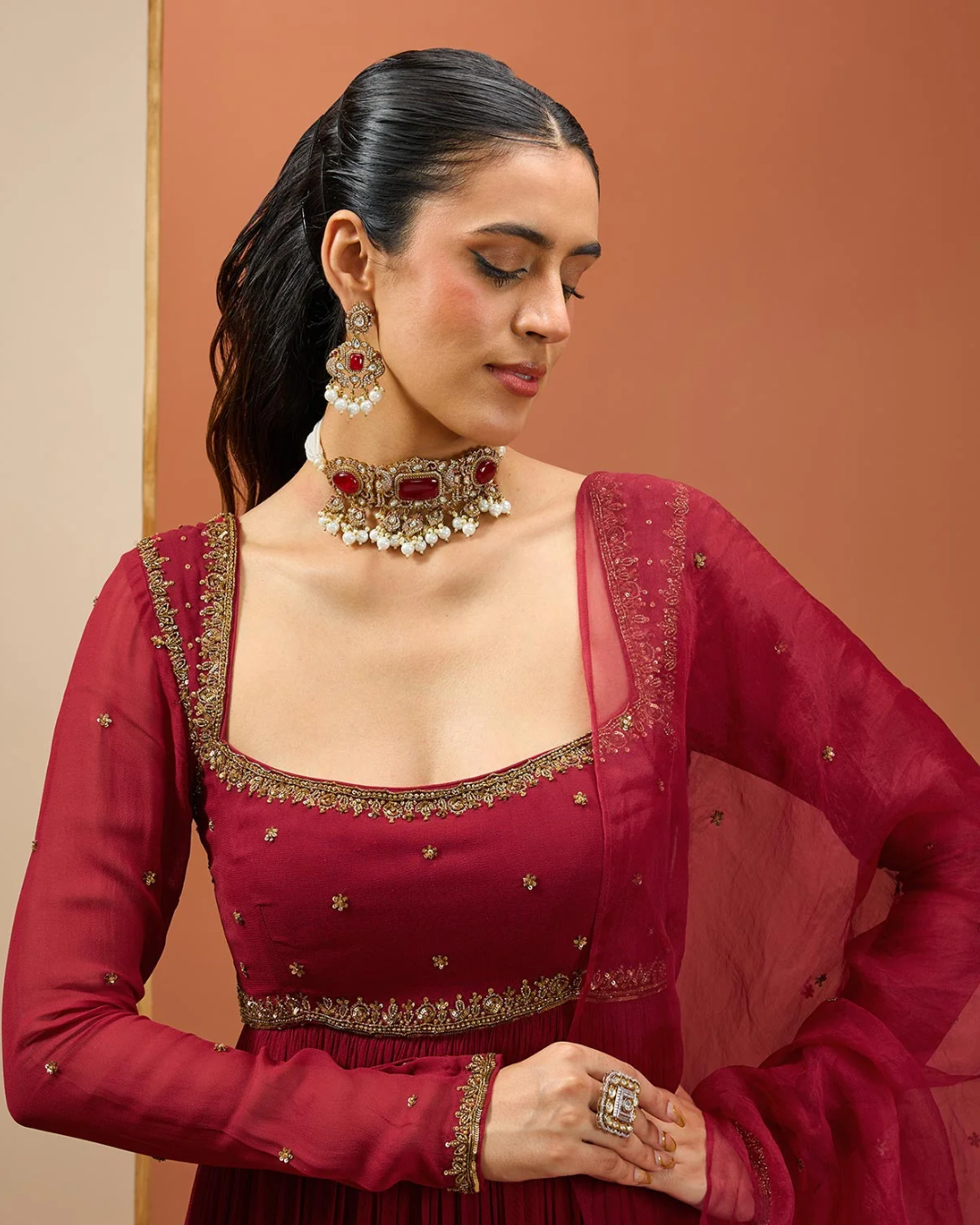 Esha Koul - Mehroon Anarkali Set From Noor