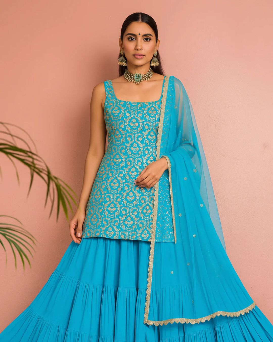 Anisha Shetty - Capri Blue Sequin Sharara Set