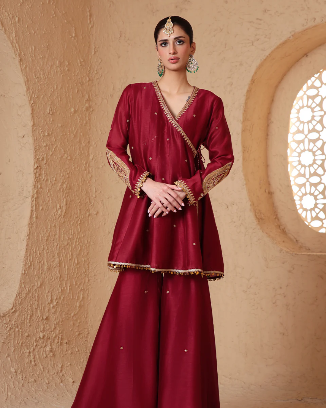 Niti Bothra - Mehrang Maroon Angrakha Sharara Set
