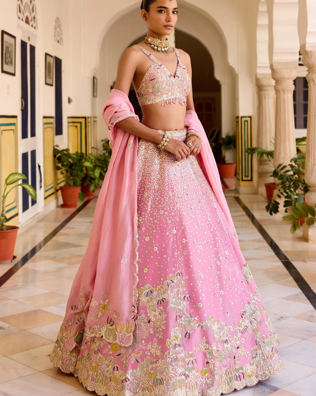 Osaa By Adarsh - Rosaline Pink Tissue Lehenga Set From SAFAR