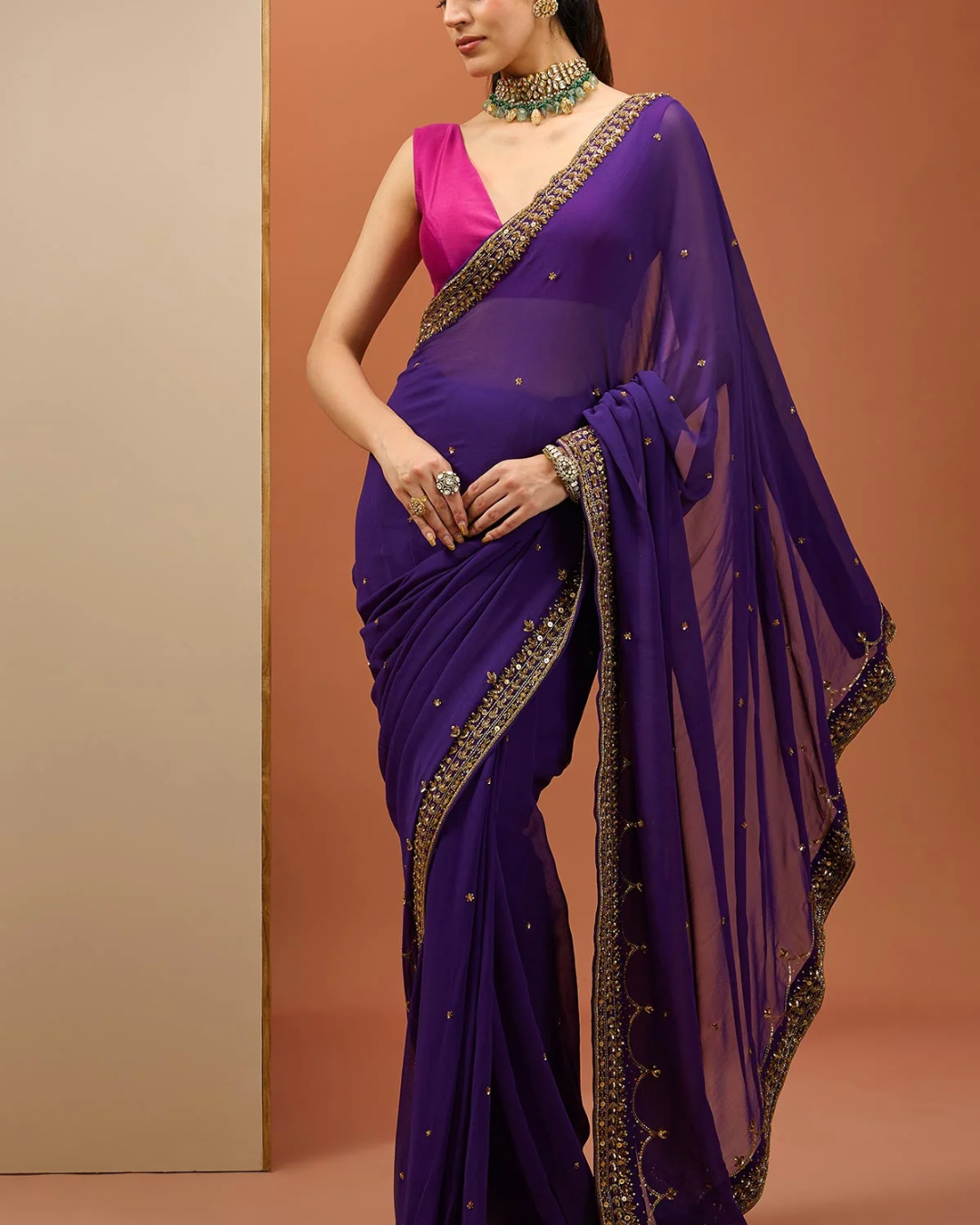 Esha Koul - Deep Purple Saree Set From Noor