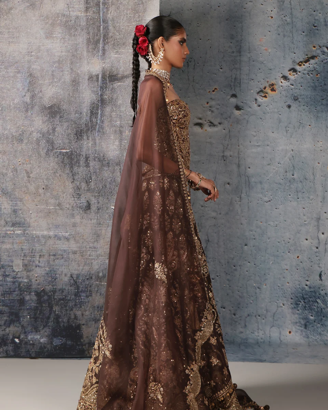 Niti Bothra - Zar-Rang Brown Corset Lehenga Set