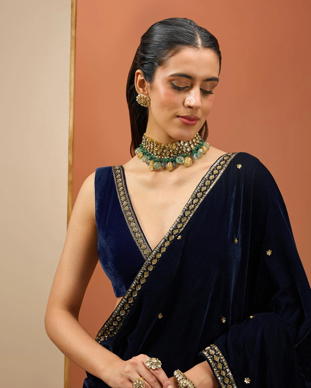 Esha Koul - Blue Velvet Saree Set From Noor