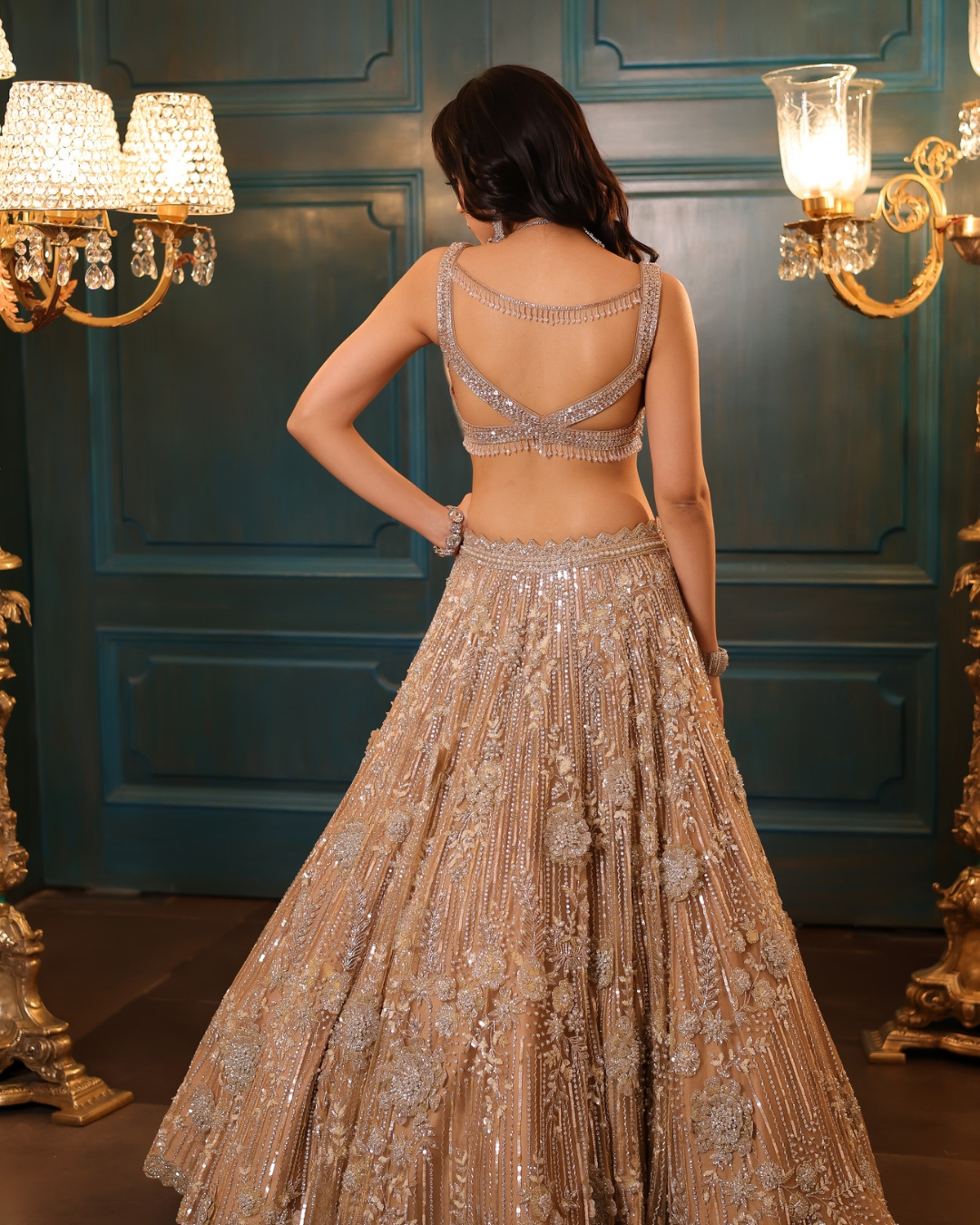 Isa by Dolly Wahal - Light Gold 3D Floral Lehenga From Athena