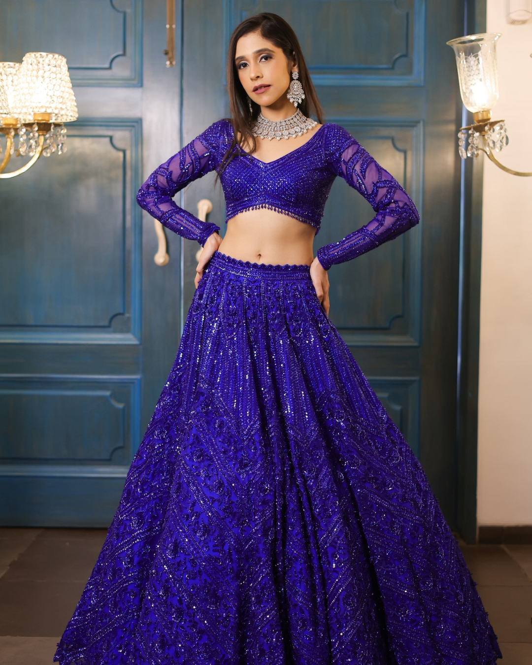 Isa by Dolly Wahal - Sanjana Blue Lehenga From Fiori