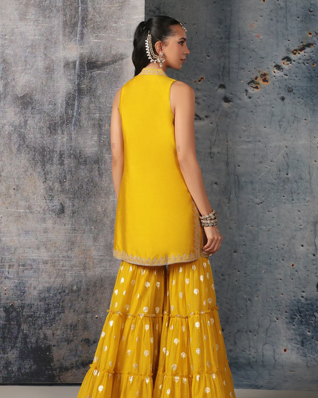 Niti Bothra - Mehrang Yellow Sleeveless Sharara Set