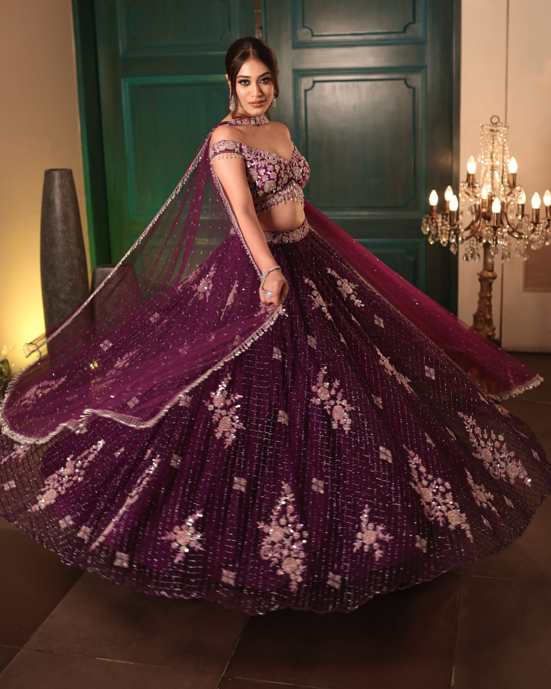 Isa by Dolly Wahal - Purple Jaal Lehenga From Athena