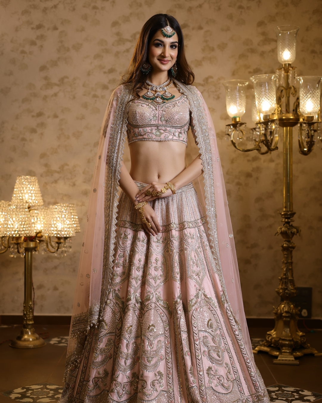 Isa by Dolly Wahal - Emma Pink Bridal Lehenga From Fiori