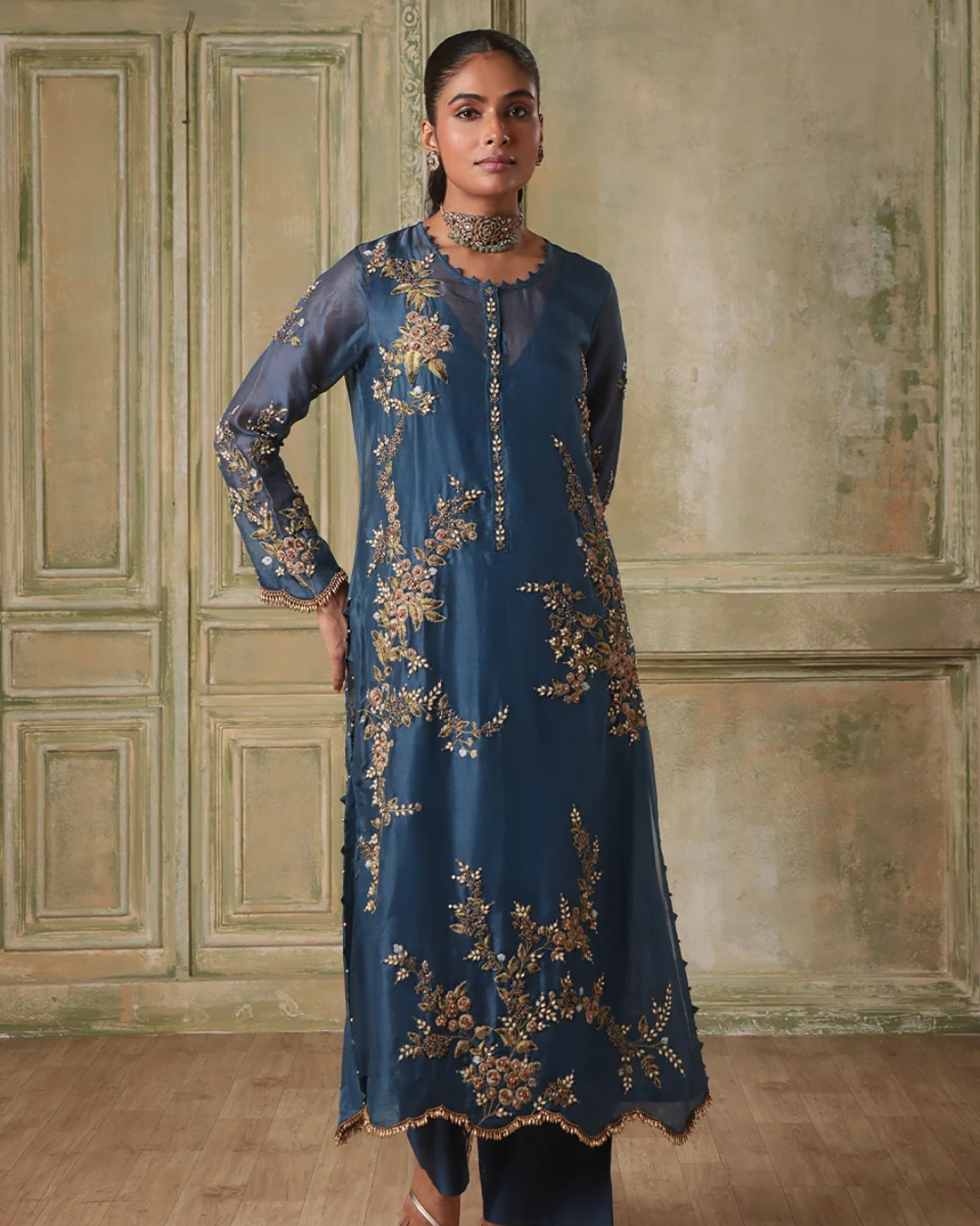 Niti Bothra - Zar-Rang Blue Multicolor Jaal Kurta Set