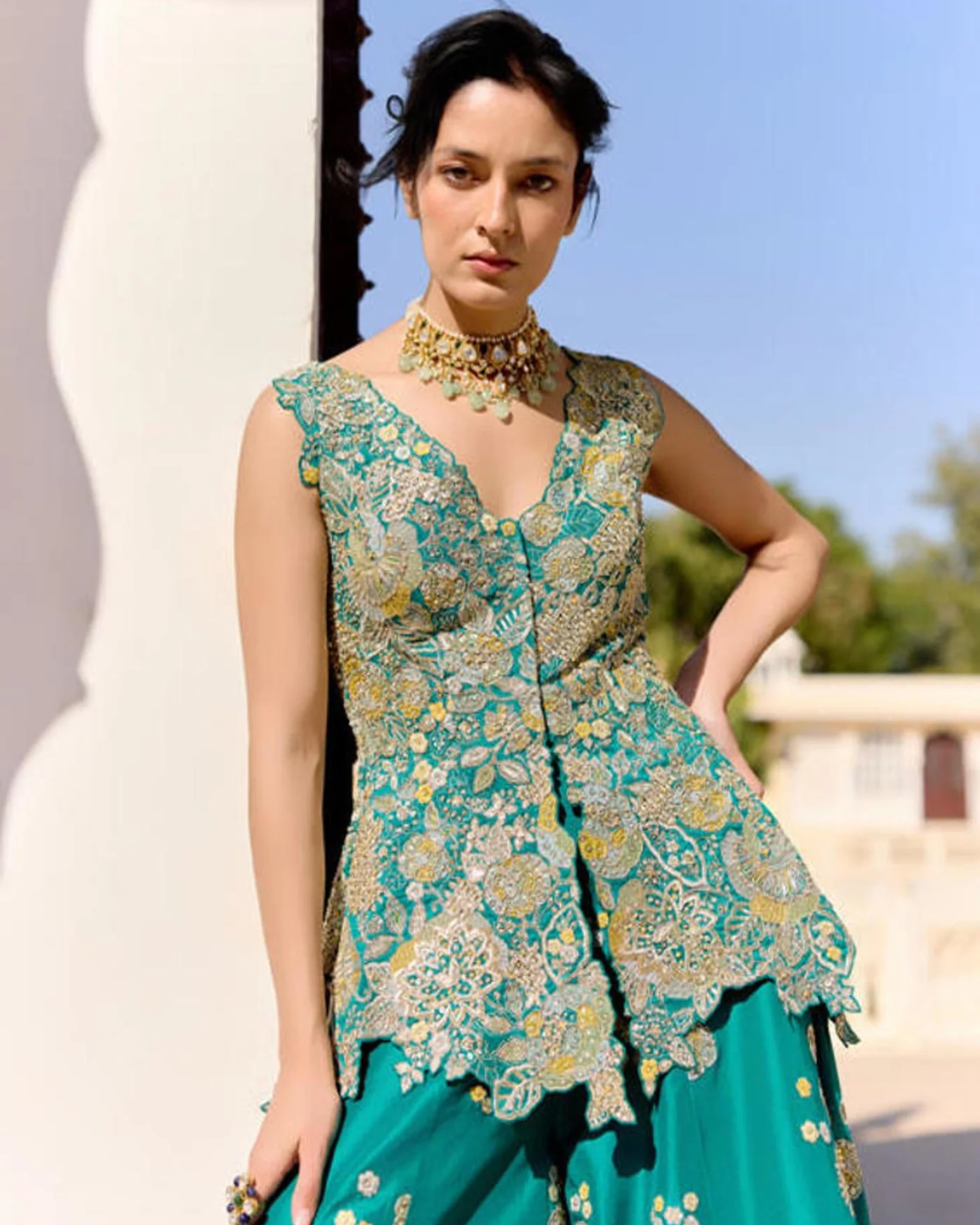 Osaa By Adarsh - Pine Green Peplum Garara Set From SAFAR
