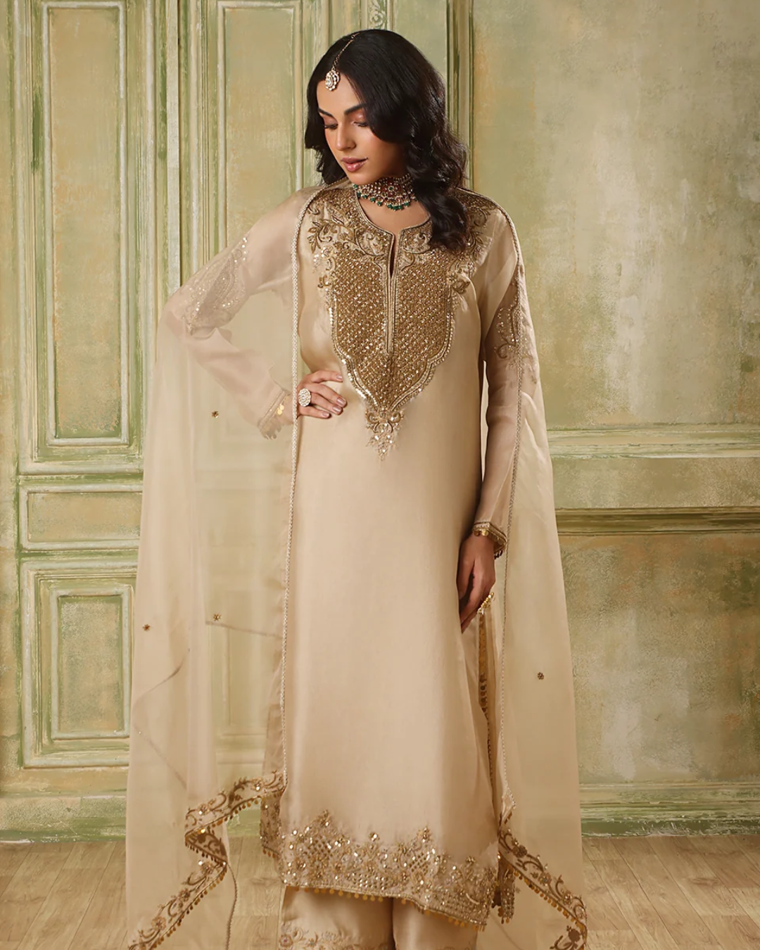 Niti Bothra - Zar-Rang Ivory Straight Kurta Set