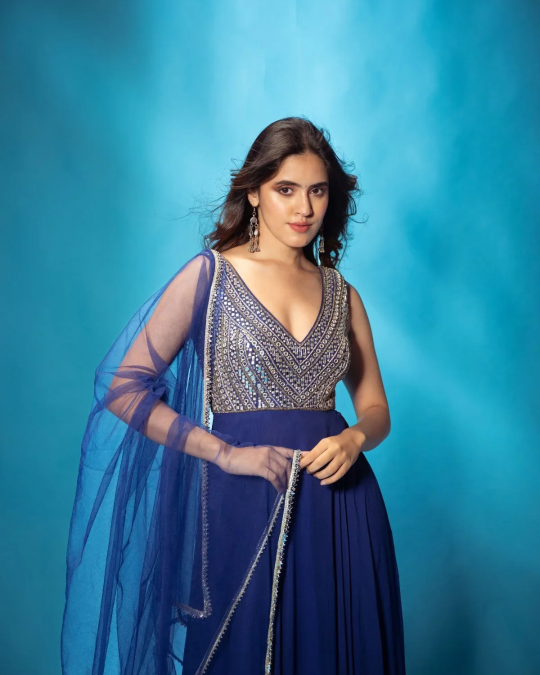Anisha Shetty - Azure Blue Anarkali Set From Rangin