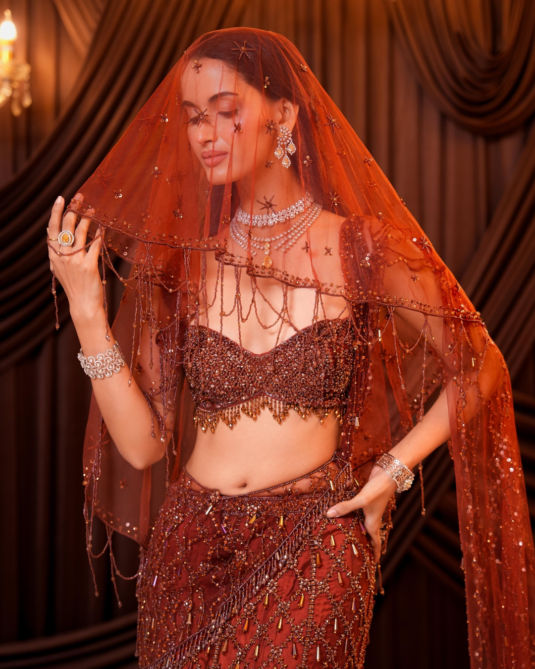 Isa by Dolly Wahal - Caramel Brown Saree From Ittara
