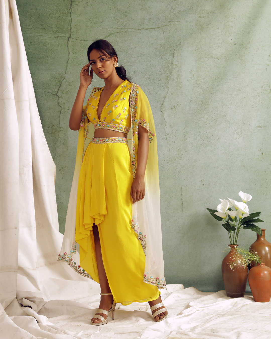 Priyanka Jain - Crop Top With Draped Skirt And Cape From Love Of Tomorrow