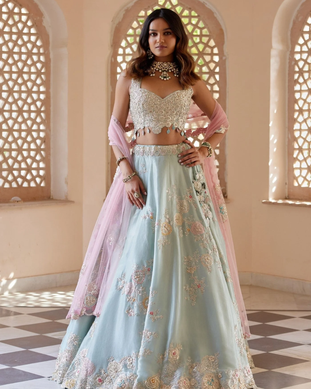 Osaa By Adarsh - Tea Green Embroidered Lehenga From RASM