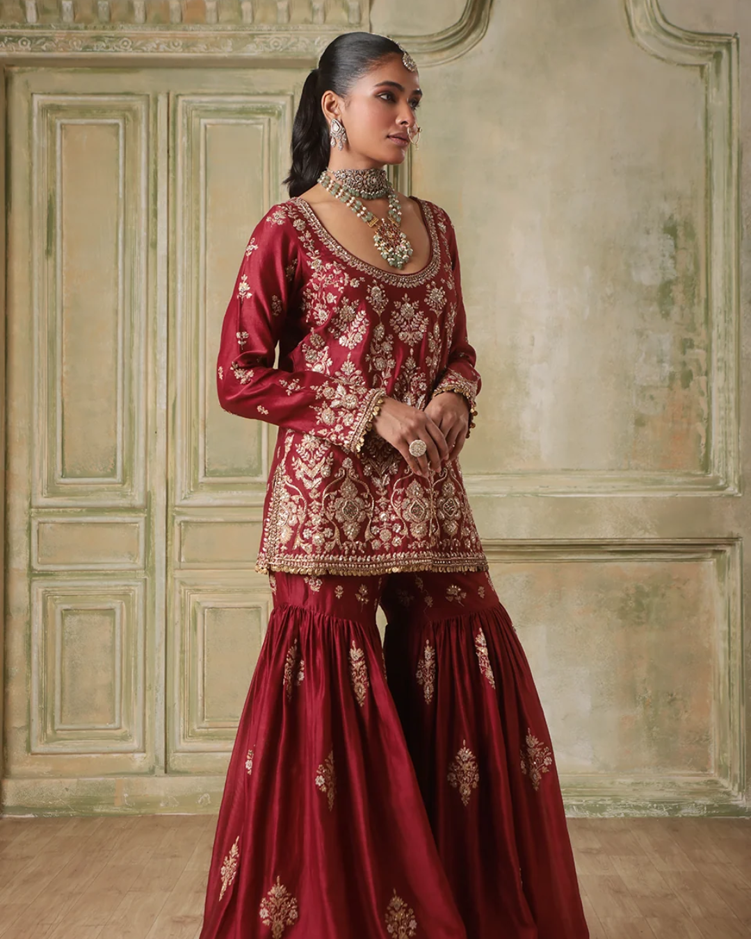 Niti Bothra - Zar-Rang Maroon Sharara Set